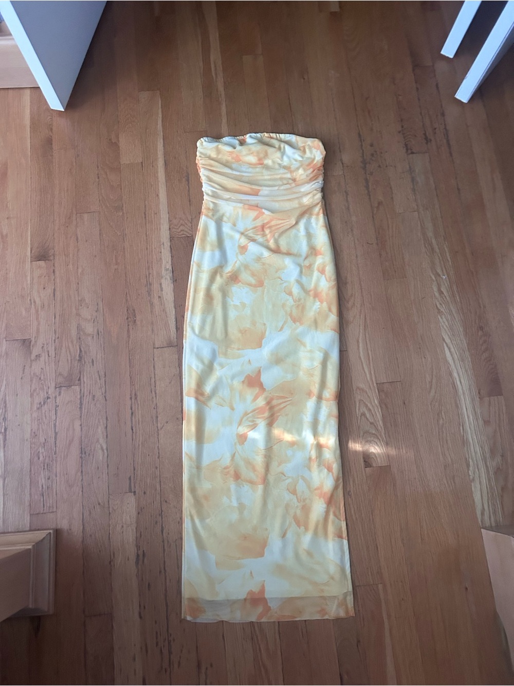 Strapless Yellow Floral Midi dress
